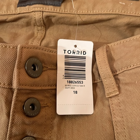 New! Torrid High Rise Straight Leg Raw Hem Tan Jeans Denim with Button Fly - 18R - Picture 3 of 9